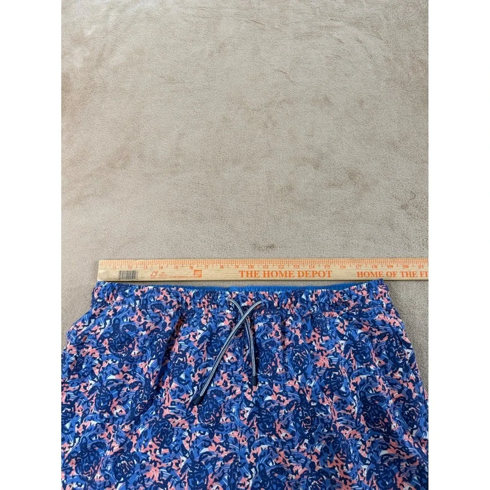Peter Millar Seaside Board Short Men XL Blue Abstract Swirl Swim Trunk Lined EUC